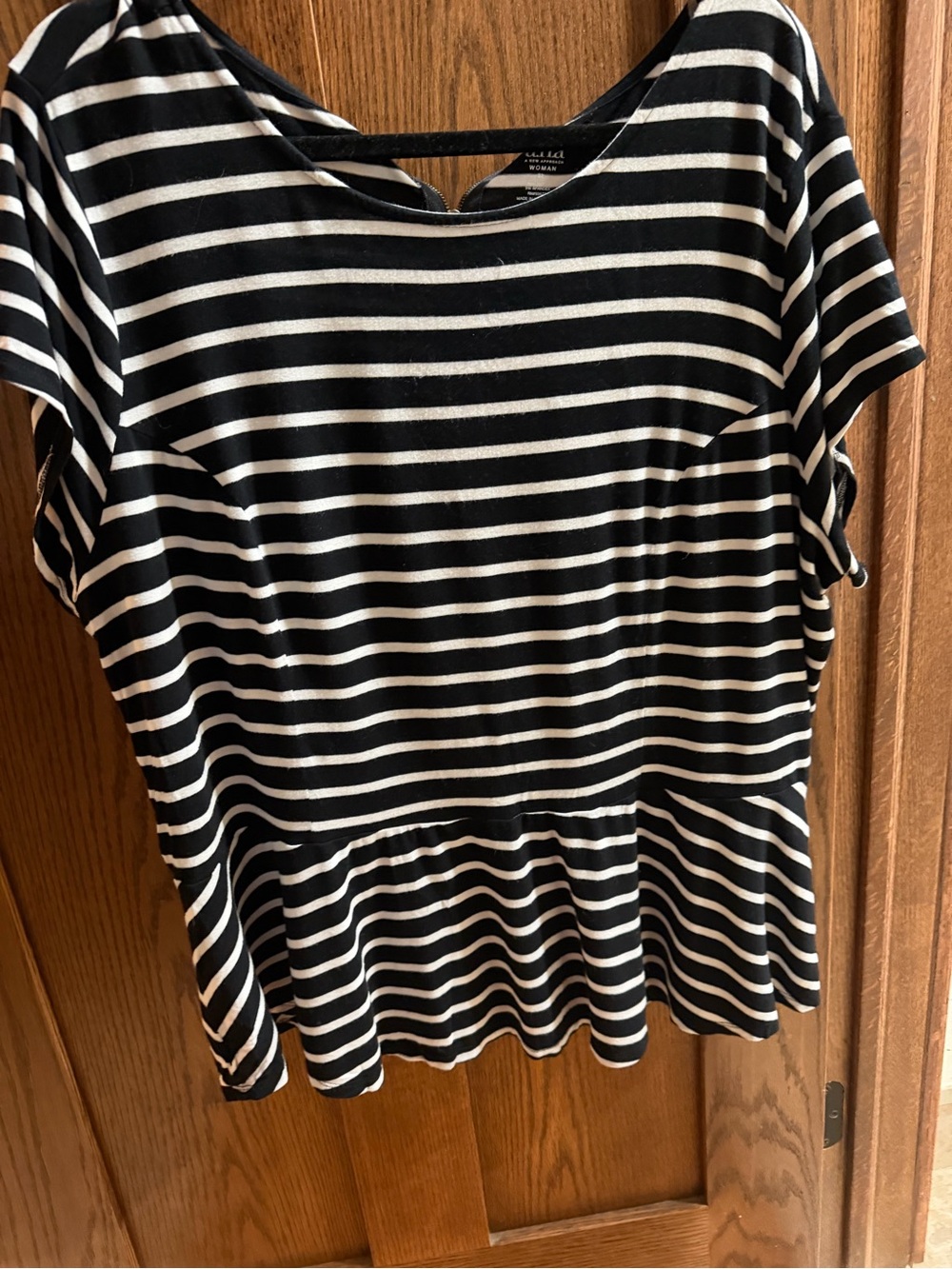 a.n.a Black and White Striped Peplum Top